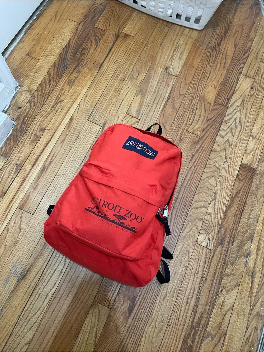 Jansport Red Backpack with Front Pocket and Detroit Zoo Print